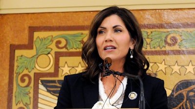 In this Jan. 8, 2019, file photo, Gov. Kristi Noem gives her first State of the State address in Pierre, S.D.