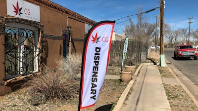 In this Wednesday, March 6, 2019, photo, the exterior of a medical marijuana dispensary is seen in Santa Fe, N.M.