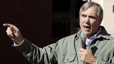 Sen. Jeff Merkley, D-Ore., speaks during a rally in Portland, Oct. 17, 2018.