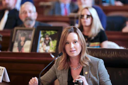 In this Jan. 25, 2019, photo, state Sen. Anna Wishart of Lincoln testifies during a legislative hearing on LB 110, a bill that proposes to legalize medical marijuana in Nebraska.