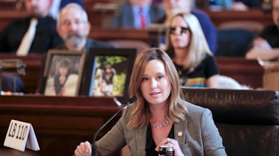 In this Jan. 25, 2019, photo, state Sen. Anna Wishart of Lincoln testifies during a legislative hearing on LB 110, a bill that proposes to legalize medical marijuana in Nebraska.