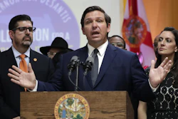 In this May 9, 2019 file photo, Gov. Ron DeSantis speaks during a bill signing ceremony in Miami Gardens, Fla.