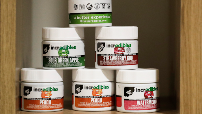In this Thursday, Dec. 26, 2019 photo, marijuana products are displayed at the Rise cannabis store in Mundelein, Ill. Starting Jan. 1, 2020, Illinois will join Michigan as the only Midwestern states broadly allowing the sale and use of marijuana.