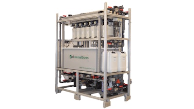 The AEtrium Automated Dosing Unit (ADU) can deliver 16 gallons per minute of precision volumetric dosing to 8 programmable channels of irrigation.