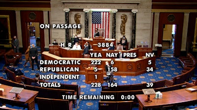 This image from House Television shows the final vote, 228-164, in the House on passage of a bill to decriminalize and tax marijuana at the federal level. The bill now goes to the Republican-controlled Senate, where it is unlikely to move forward.