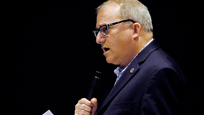 Sen. Adam Ebbin, D-Alexandria, presents SB1406 during a floor session of the Virginia Senate, Science Museum of Virginia, Richmond, Feb. 5, 2021.