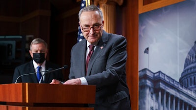 Senate Majority Leader Chuck Schumer, D-N.Y., at a news conference at the Capitol in Washington, Feb. 2, 2021.