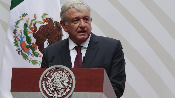 President Andrés Manuel López Obrador at the National Palace in Mexico City, April 5, 2020. For his first foreign trip as president, López Obrador travels to Washington Tuesday, July 7, 2020 to meet with President Donald Trump. (AP Photo/Eduardo Verdugo, File)