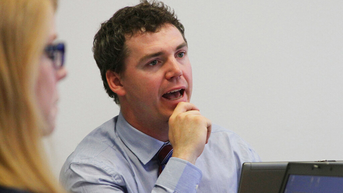 Then-Alaska Marijuana Control Board member Brandon Emmett at a board meeting in Anchorage, June 9, 2016.