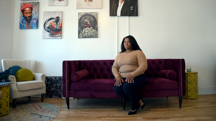 Sarah Woodson poses for a portrait in Denver, April 3, 2021.