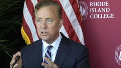 Connecticut Gov. Ned Lamont speaks to the media in Providence, R.I., Oct. 24, 2019.