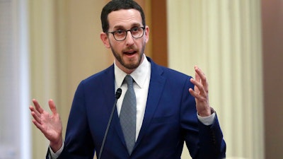 State Sen. Scott Wiener, D-San Francisco, talks during a Senate session in Sacramento, June 28, 2018.