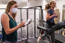 Laurel Gibson, a PhD student in the Department of Psychology and Neuroscience, asks ultramarathon runner Heather Mashhoodi questions as part of a new study exploring how marijuana influences exercise.