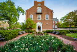 Garden and Latrobe Hall, Johns Hopkins University, Baltimore.