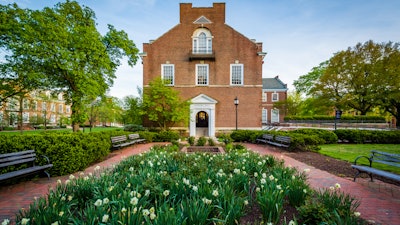 Garden and Latrobe Hall, Johns Hopkins University, Baltimore.