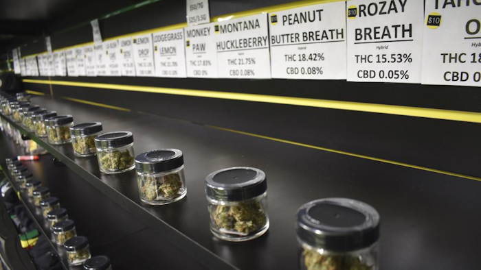 Jars of marijuana on display at Montana Advanced Caregivers in Billings, Nov. 11, 2020.