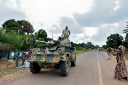 Military patrol on a road in Kartiak, Senegal, Sept. 2012.