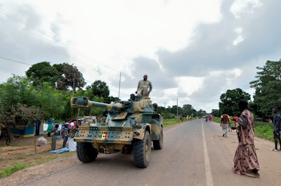 Military patrol on a road in Kartiak, Senegal, Sept. 2012.