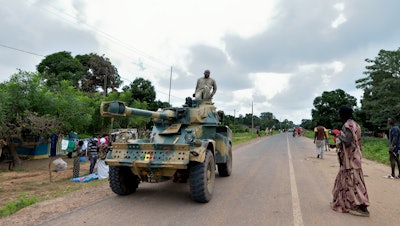 Military patrol on a road in Kartiak, Senegal, Sept. 2012.