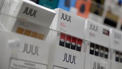 Juul products displayed at a smoke shop in New York, Dec. 20, 2018.