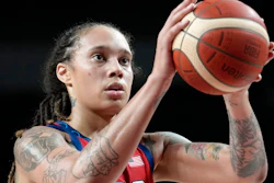United States' Brittney Griner (15) shoots during a preliminary round women's basketball game against Nigeria at the 2020 Summer Olympics, on July 27, 2021, in Saitama, Japan.