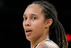 Phoenix Mercury center Brittney Griner during the first half of Game 2 of basketball's WNBA Finals against the Chicago Sky, Oct. 13, 2021, in Phoenix.