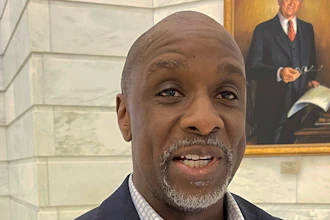 Eddie Armstrong, chairman of the Responsible Growth Arkansas campaign, speaks at the Arkansas state Capitol in Little Rock, Arkansas on Wednesday, Oct. 12, 2022.