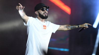 Moroccan rapper ElGrande Toto performs during a concert in Rabat, Morocco, Friday, 23 Sep., 2022. The Casablanca-born rapper was taken to custody and is being investigated after statements he made about smoking cannabis. He later apologized for the comments.