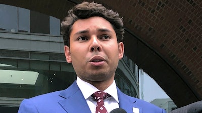 Fall River Mayor Jasiel Correia speaks outside the federal courthouse in Boston after his appearance on bribery, extortion and fraud charges on Sept. 6, 2019.