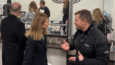 Verano Chief Operating Officer Darren Weiss welcomes Connecticut Lieutenant Governor Susan Bysiewicz during the commencement of adult use cannabis sales at Zen Leaf Meriden.