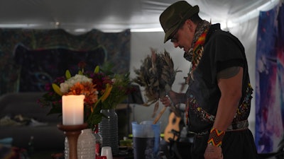 Colombian shaman Taita Pedro Davila, leads an ayahuasca ceremony with Hummingbird Church, in Hildale, Utah, on Sunday, Oct. 16, 2022.