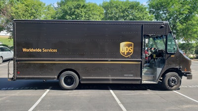 A UPS truck parked in Madison, WI.