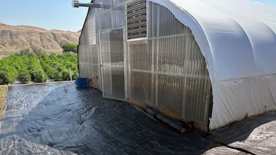 Landscape fabric covers the ground at a legal cannabis farm near Brewster, in north-central Washington state, on Tuesday, July 11, 2023, in this photo provided by Terry Lee Taylor.