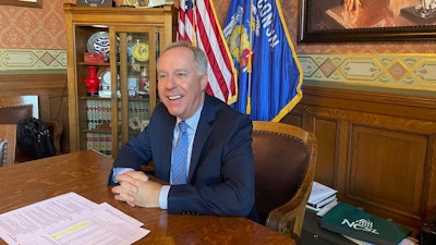 Wisconsin Assembly Speaker Robin Vos speaks during an interview with The Associated Press at the state Capitol in Madison, Wis., on Wednesday, Dec. 20, 2023.