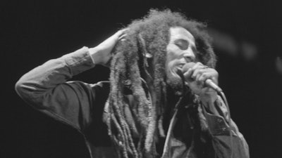 Jamaican Reggae singer Bob Marley performs in front of an audience of 40,000 during a festival concert of Reggae in Paris, France, July 4, 1980. The biopic “Bob Marley: One Love” has been a box office hit in the United States and several other countries.