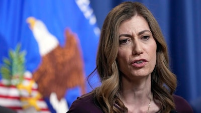 DEA Administrator Anne Milgram speaks during a news conference at the Justice Department in Washington, Friday, April 14, 2023.