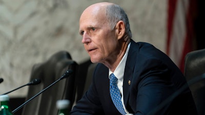 Sen. Rick Scott, R-Fla., speaks, during a Senate Armed Services Committee hearing on Capitol Hill in Washington, March 14, 2024. Scott says his decision to vote against a proposed amendment to legalize marijuana in Florida is deeply personal due to his family's long history of addiction.