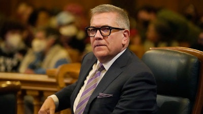 Supervisor Matt Dorsey is shown during a San Francisco Board of Supervisors meeting in San Francisco, Tuesday, Jan. 9, 2024.