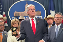 Texas Lt. Gov. Dan Patrick shows products containing THC while calling for a ban on the consumables on Wednesday, May 28, 2025, at the state Capitol in Austin, Texas.