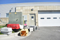 Animal crates sit outside the Yellowstone Valley Animal Shelter on Friday, Sept. 12, 2025, in Billings, Mont.