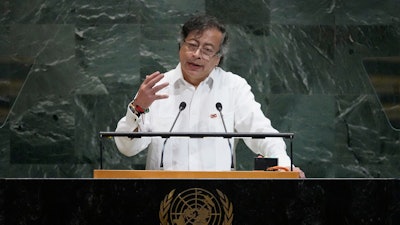 President of Colombia Gustavo Petro Urrego addresses the 80th session of the United Nations General Assembly, Tuesday, Sept. 23, 2025, at U.N. headquarters.