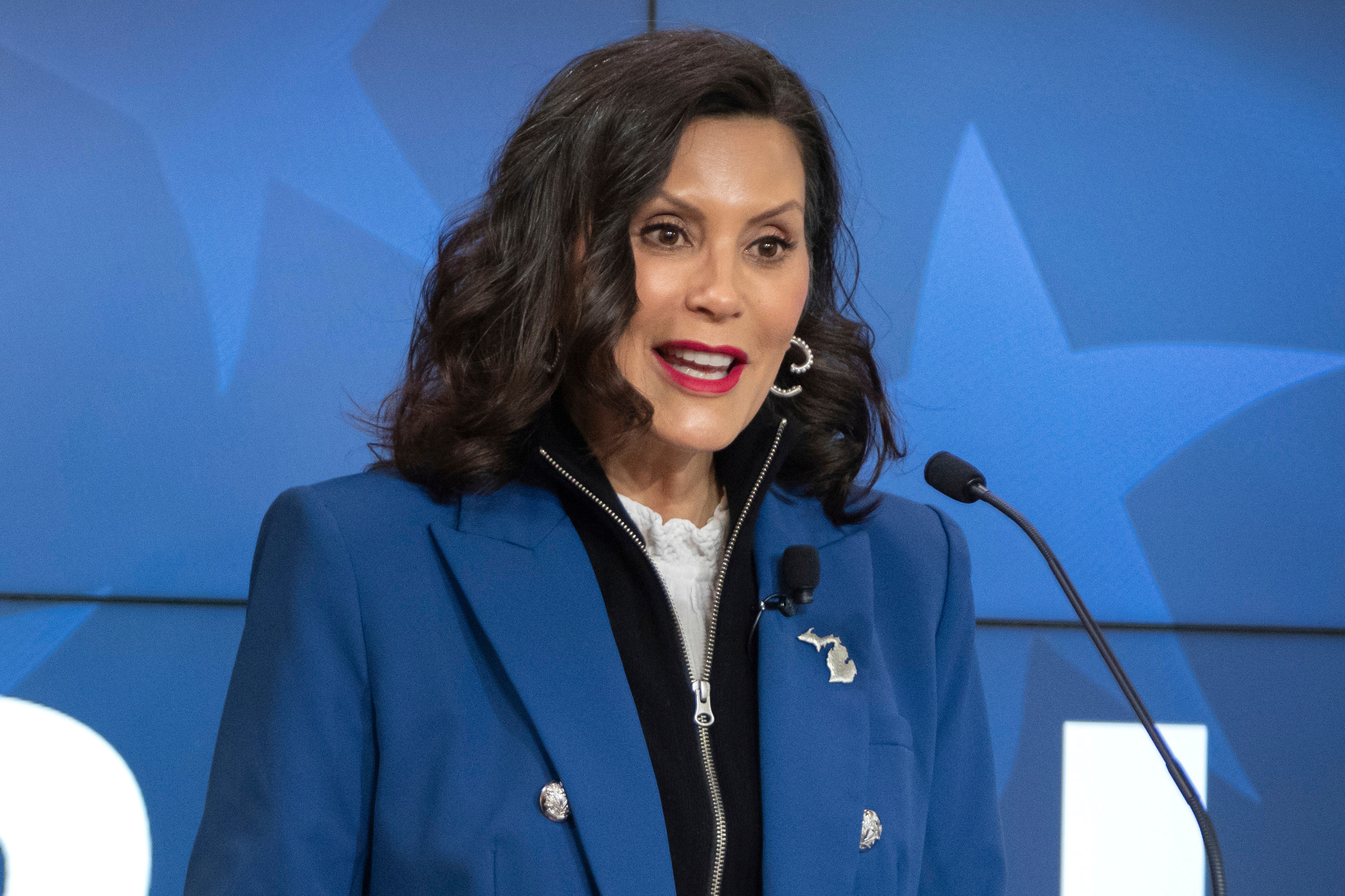 Michigan Gov. Gretchen Whitmer gives a policy speech at an event, April 9, 2025, in Washington.