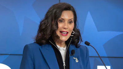 Michigan Gov. Gretchen Whitmer gives a policy speech at an event, April 9, 2025, in Washington.