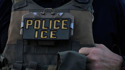 A U.S. Immigration and Customs Enforcement agent takes part in an early morning operation in Park Ridge, Ill., Sept. 19, 2025.