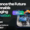MJBizCon expo promotional graphic showcasing cannabis packaging technology booth