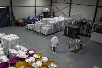 A worker walks inside a cooperative that is licensed to produce and sell CBD and medicinal cannabis products, near Bab Berred, Chefchaouen, Morocco, Monday, Nov. 24, 2025.