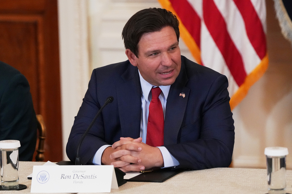 Florida Gov. Ron DeSantis speaks before a roundtable discussion on college sports in the East Room of the White House in Washington, March 6, 2026.