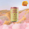 High Landia Cottondew Clouds cannabis-infused beverage can in surreal landscape with pink clouds and gold hills