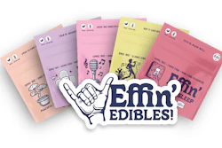Emn2 Edibles brand logo with shaka hand gesture and colorful CBD edible product packaging collection
