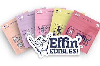 Emn2 Edibles brand logo with shaka hand gesture and colorful CBD edible product packaging collection
